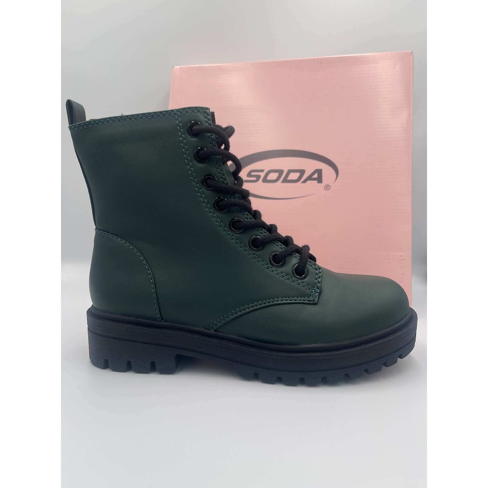 Soda Womens Combat Boots Forest Green Lace Up Side Zip Lug Sole Size 7.5